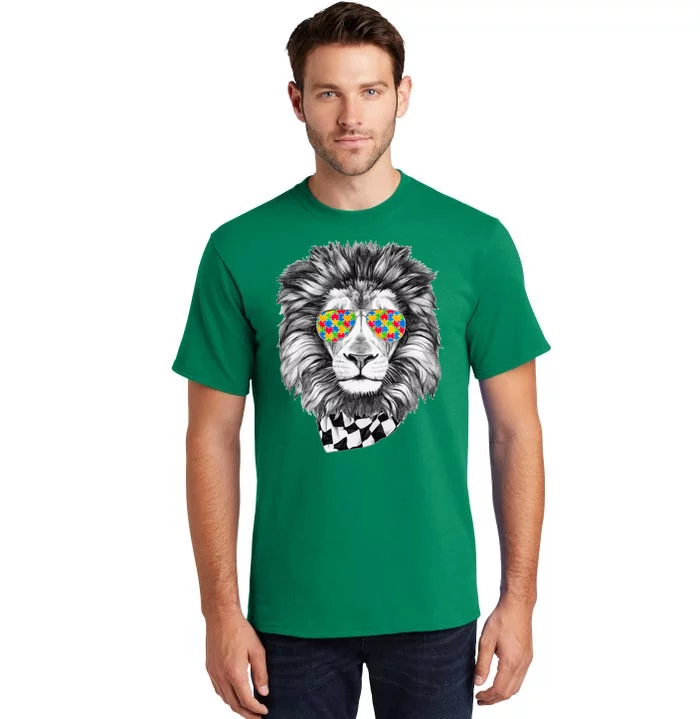 Autism Awareness Puzzle Sunglasses Lion Tall T-Shirt