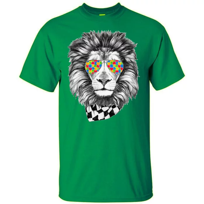 Autism Awareness Puzzle Sunglasses Lion Tall T-Shirt