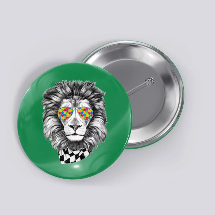 Autism Awareness Puzzle Sunglasses Lion Button