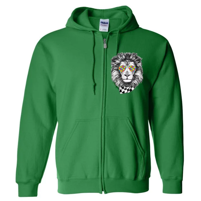 Autism Awareness Puzzle Sunglasses Lion Full Zip Hoodie