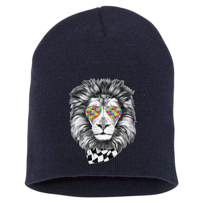 Autism Awareness Puzzle Sunglasses Lion Short Acrylic Beanie