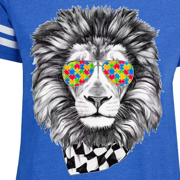 Autism Awareness Puzzle Sunglasses Lion Enza Ladies Jersey Football T-Shirt