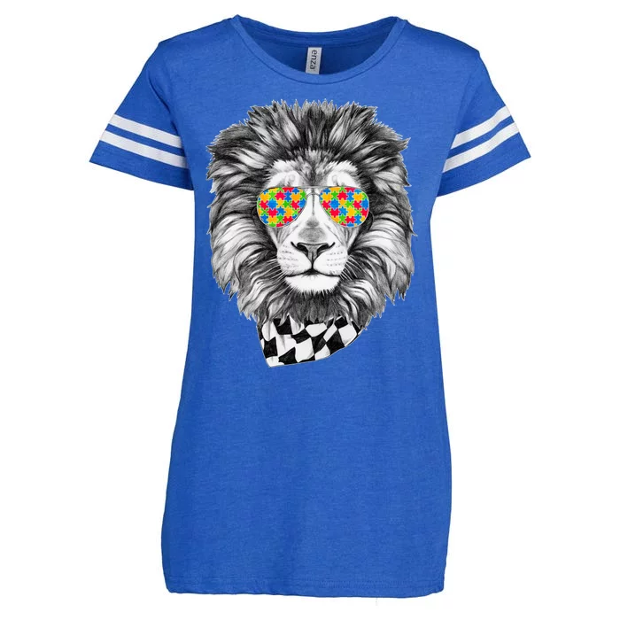 Autism Awareness Puzzle Sunglasses Lion Enza Ladies Jersey Football T-Shirt