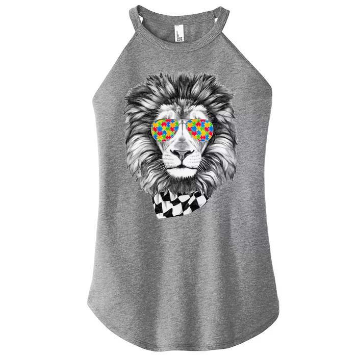 Autism Awareness Puzzle Sunglasses Lion Women’s Perfect Tri Rocker Tank