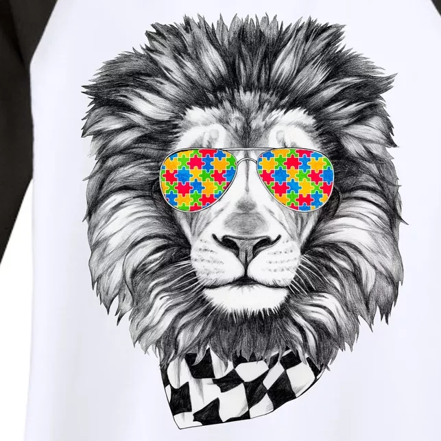 Autism Awareness Puzzle Sunglasses Lion Women's Tri-Blend 3/4-Sleeve Raglan Shirt