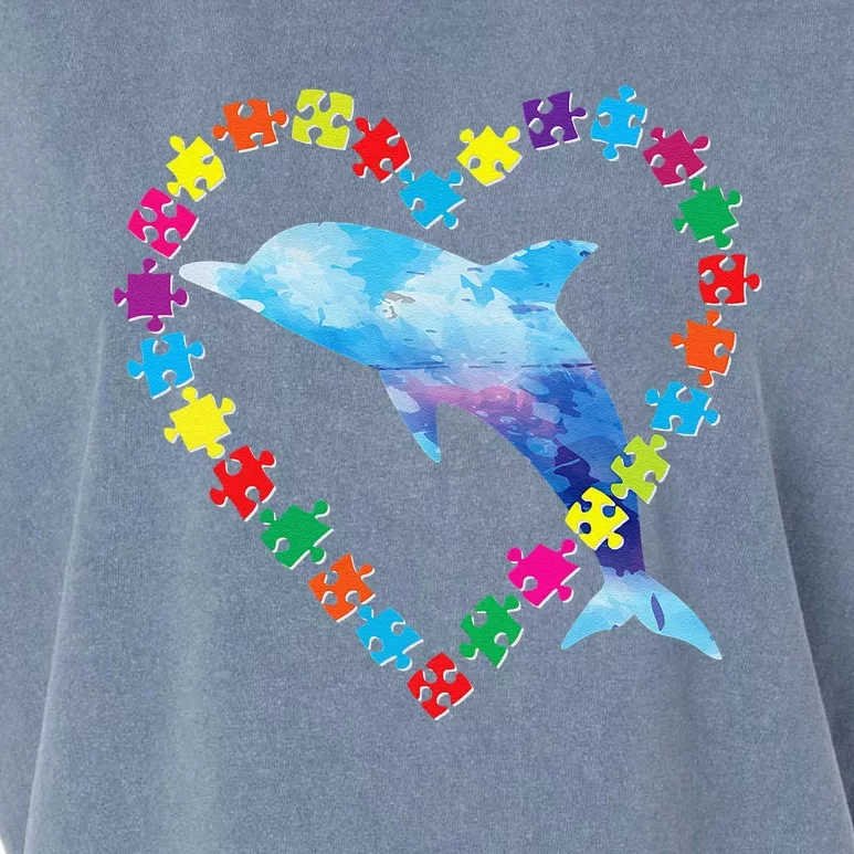 Autism Awareness Puzzle Love Strong Be Kind Dolphin Mom Gift Garment-Dyed Women's Muscle Tee