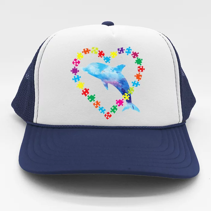 Autism Awareness Puzzle Love Strong Be Kind Dolphin Mom Gift Trucker Hat