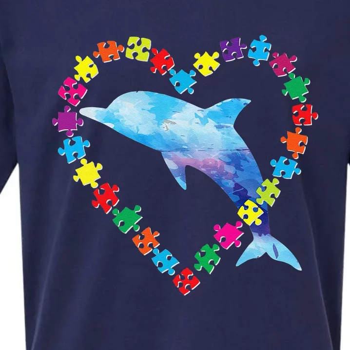 Autism Awareness Puzzle Love Strong Be Kind Dolphin Mom Gift Sueded Cloud Jersey T-Shirt