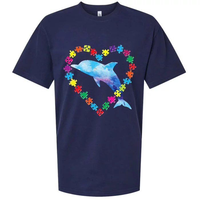 Autism Awareness Puzzle Love Strong Be Kind Dolphin Mom Gift Sueded Cloud Jersey T-Shirt