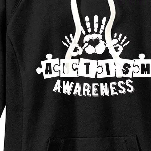 Autism Awareness Puzzle Piece Hands Women's Fleece Hoodie