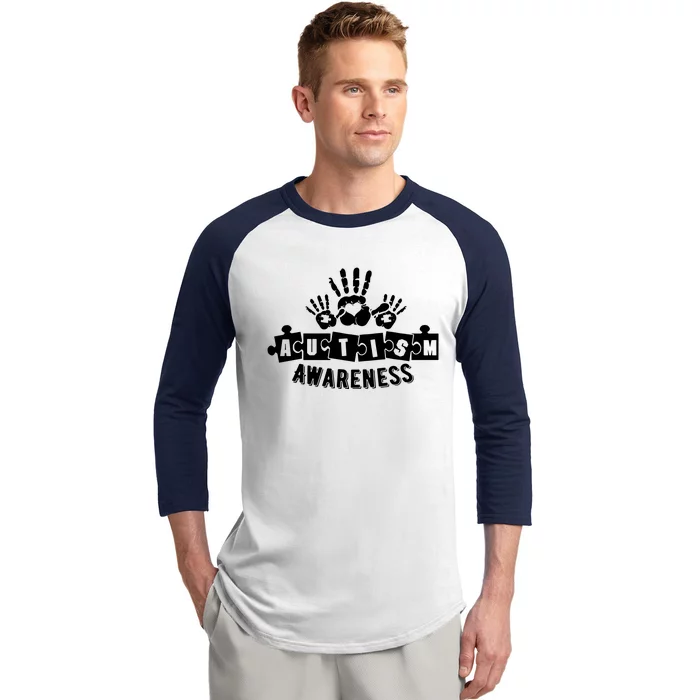 Autism Awareness Puzzle Piece Hands Baseball Sleeve Shirt