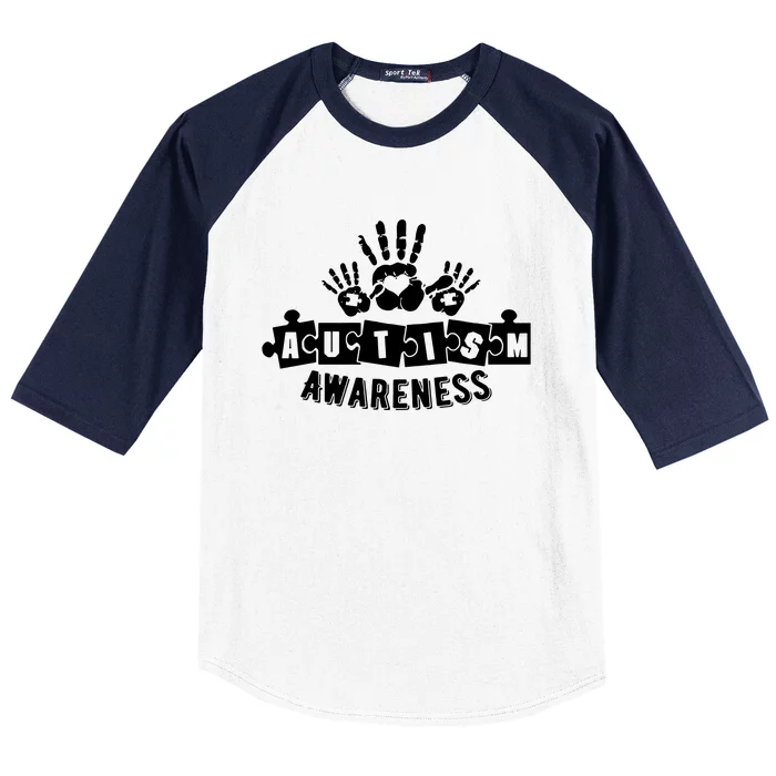 Autism Awareness Puzzle Piece Hands Baseball Sleeve Shirt