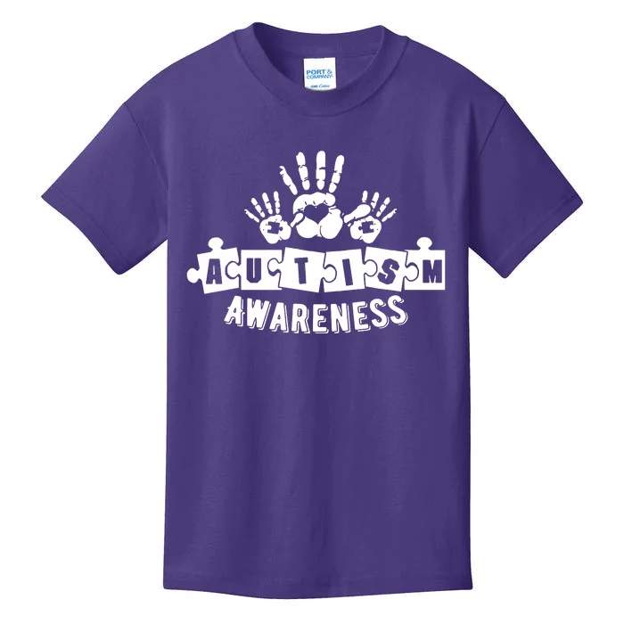 Autism Awareness Puzzle Piece Hands Kids T-Shirt