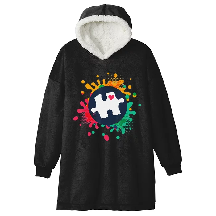 Autism Awareness Puzzle Piece Love Autistic Support Hooded Wearable Blanket