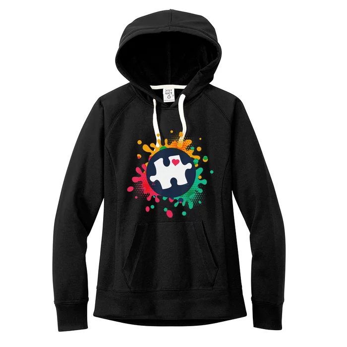 Autism Awareness Puzzle Piece Love Autistic Support Women's Fleece Hoodie