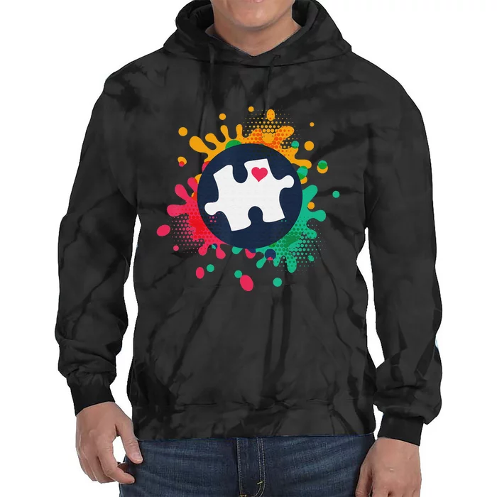 Autism Awareness Puzzle Piece Love Autistic Support Tie Dye Hoodie