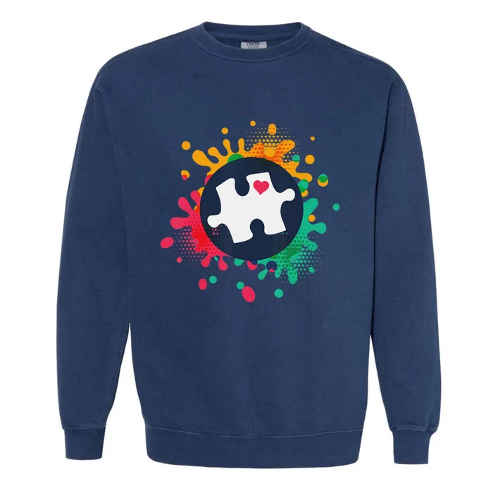 Autism Awareness Puzzle Piece Love Autistic Support Garment-Dyed Sweatshirt