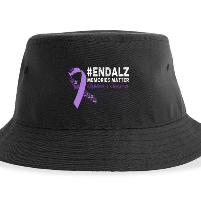 Alzheimers Awareness Purple Ribbon End Alzheimers Sustainable Bucket Hat