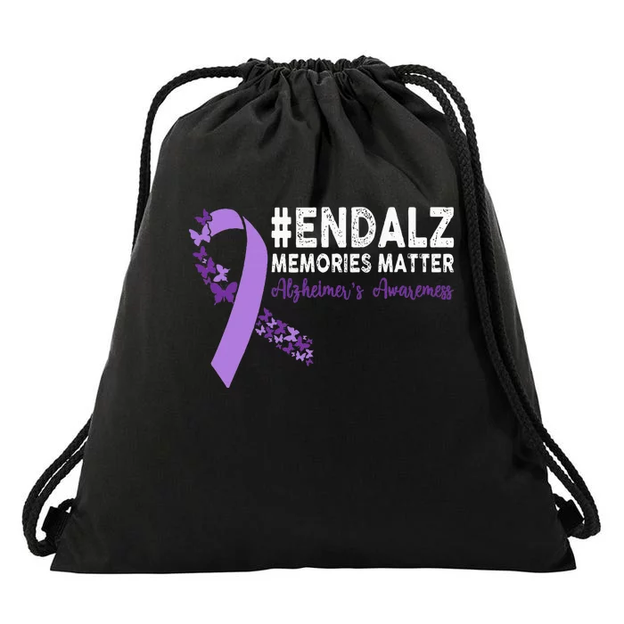 Alzheimers Awareness Purple Ribbon End Alzheimers Drawstring Bag