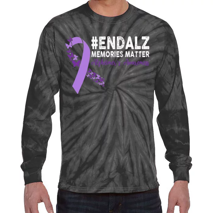 Alzheimers Awareness Purple Ribbon End Alzheimers Tie-Dye Long Sleeve Shirt