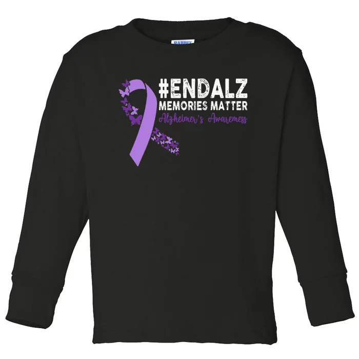 Alzheimers Awareness Purple Ribbon End Alzheimers Toddler Long Sleeve Shirt