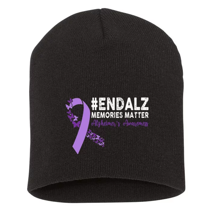 Alzheimers Awareness Purple Ribbon End Alzheimers Short Acrylic Beanie