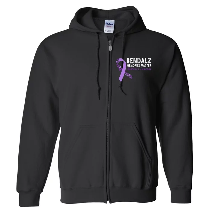 Alzheimers Awareness Purple Ribbon End Alzheimers Full Zip Hoodie