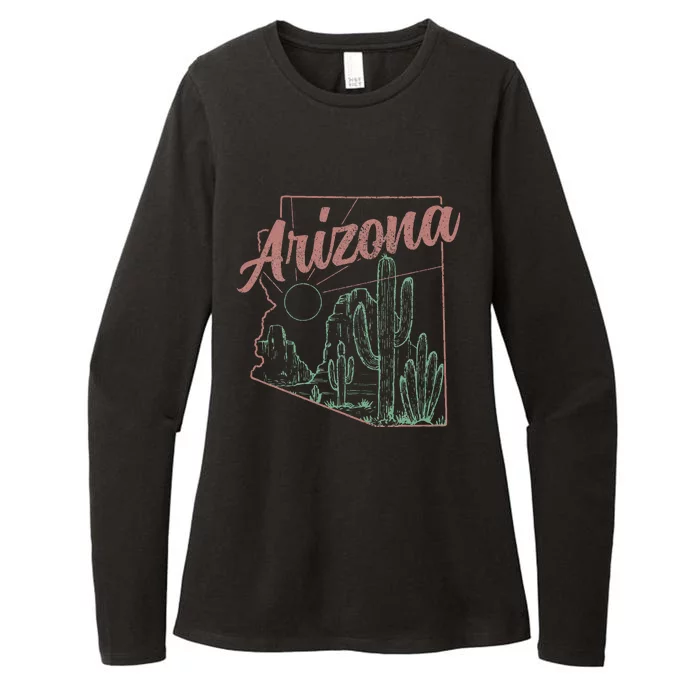 Arizona Az Pride State Map Cactus Desert Vintage Womens CVC Long Sleeve Shirt