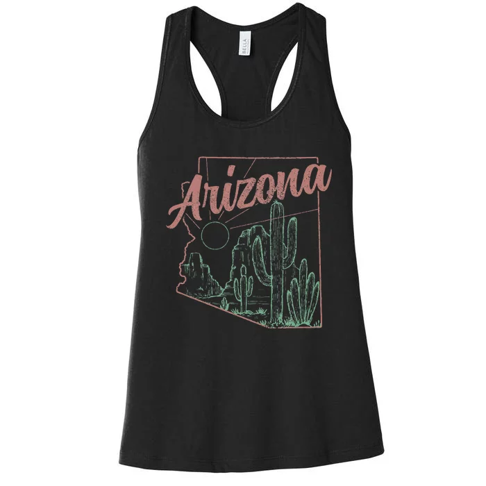 Arizona Az Pride State Map Cactus Desert Vintage Women's Racerback Tank