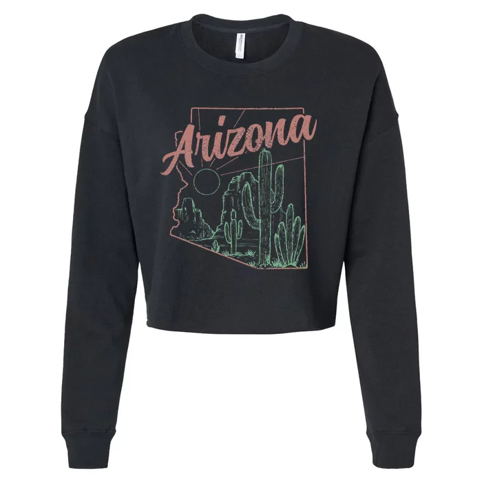 Arizona Az Pride State Map Cactus Desert Vintage Cropped Pullover Crew