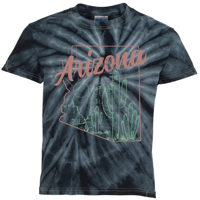 Arizona Az Pride State Map Cactus Desert Vintage Kids Tie-Dye T-Shirt