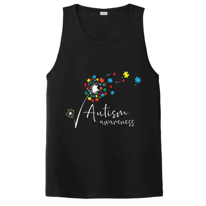 Autism Awareness Puzzle Piece Dandelion Flower Cute Gift Performance Tank