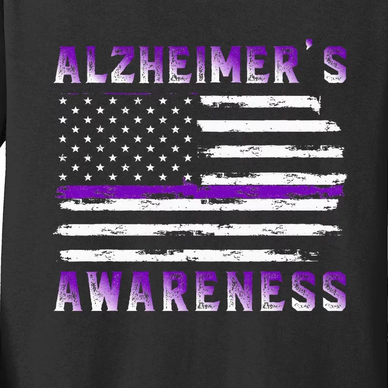 Alzheimer Awareness Purple Ribbon The End Of Alzheimers Kids Long Sleeve Shirt