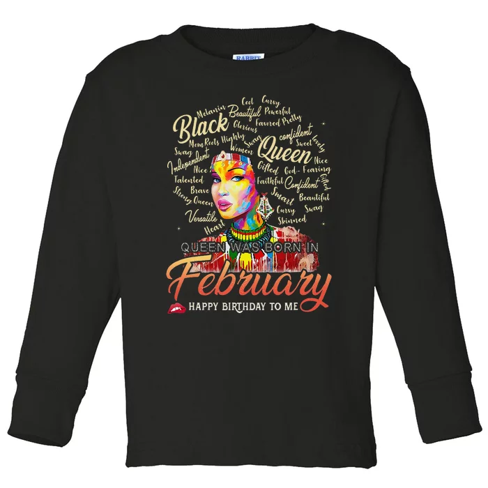 Aquarius African Pride Queen Was Born In February Birthday Toddler Long Sleeve Shirt