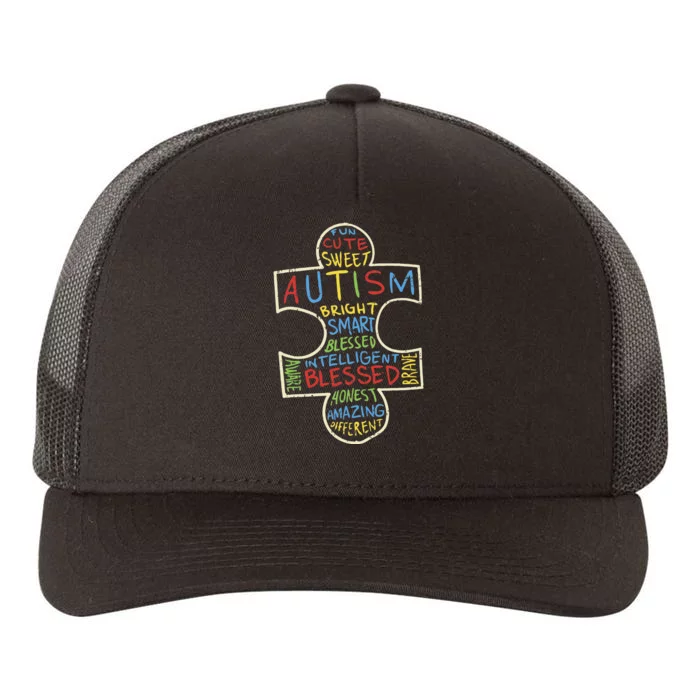 Autism Awareness Puzzle Piece Words Autistic Gift Yupoong Adult 5-Panel Trucker Hat