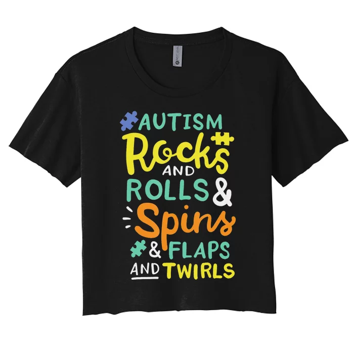 Autism Awareness Puzzle Piece Love Autistic Support Women's Crop Top Tee