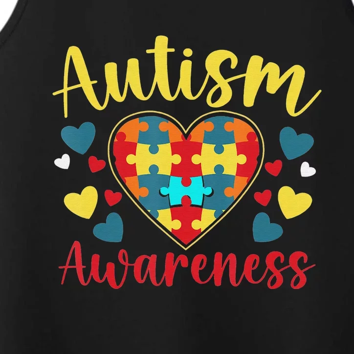 Autism Awareness Puzzle Piece Love Autistic Support Performance Tank