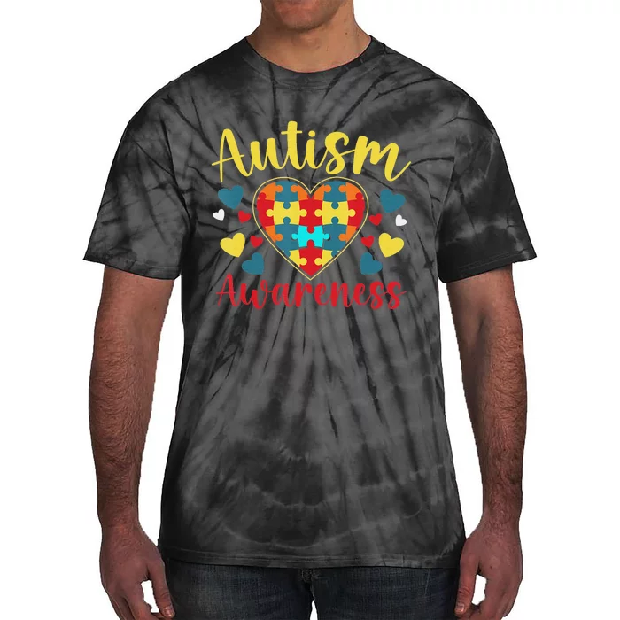 Autism Awareness Puzzle Piece Love Autistic Support Tie-Dye T-Shirt