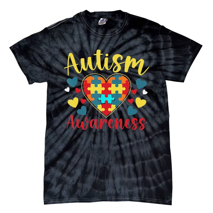 Autism Awareness Puzzle Piece Love Autistic Support Tie-Dye T-Shirt