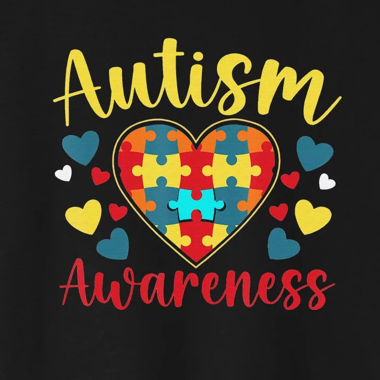 Autism Awareness Puzzle Piece Love Autistic Support Women's Crop Top Tee