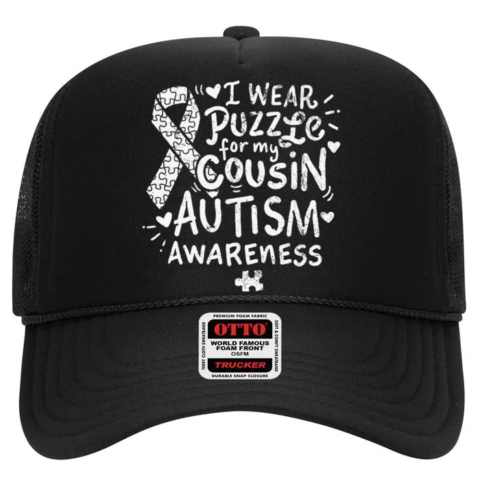 Autism Awareness Puzzle Ribbon Gift Cousin High Crown Mesh Trucker Hat