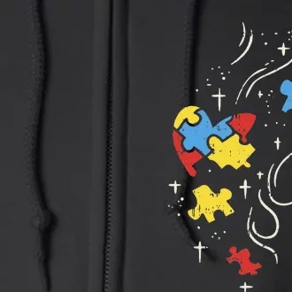 Autism Awareness Puzzle Ribbon Heart Autistic Art Full Zip Hoodie