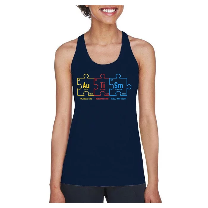 Autism Awareness Puzzle Elements Design Women's Racerback Tank