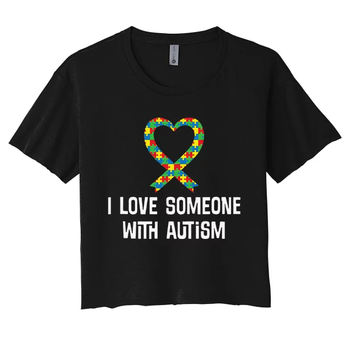 Autism Awareness Puzzle Ribbon Heart Women's Crop Top Tee