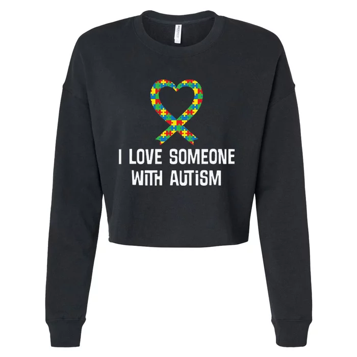 Autism Awareness Puzzle Ribbon Heart Cropped Pullover Crew