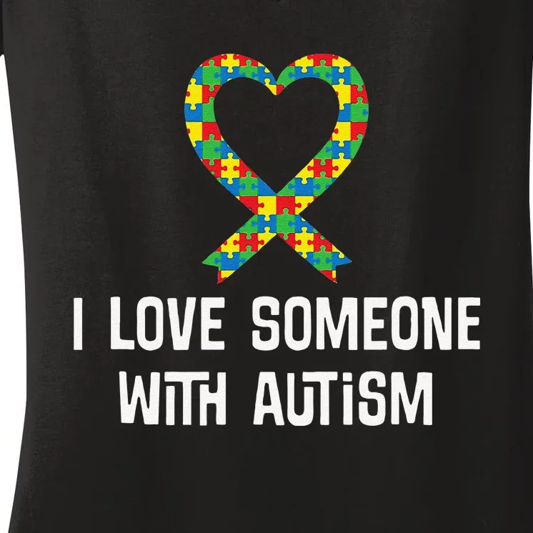 Autism Awareness Puzzle Ribbon Heart Women's V-Neck T-Shirt