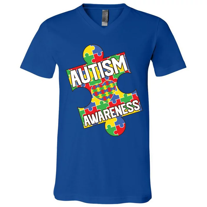 Autism Awareness Puzzle Piece Awareness V-Neck T-Shirt