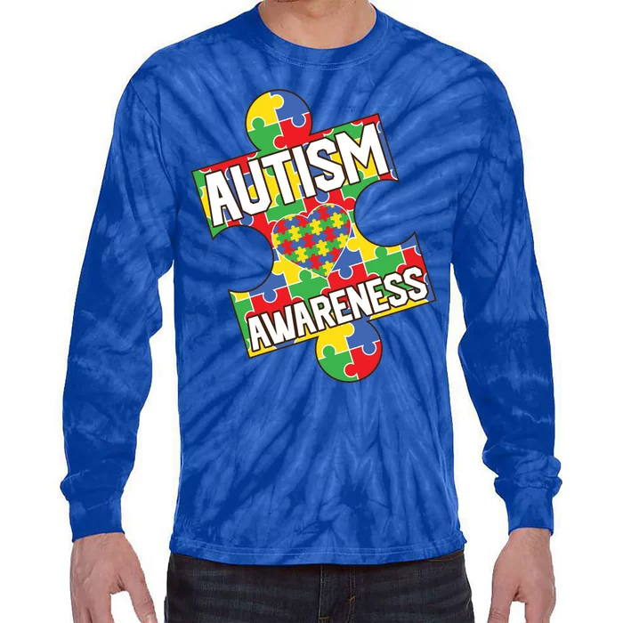 Autism Awareness Puzzle Piece Awareness Tie-Dye Long Sleeve Shirt