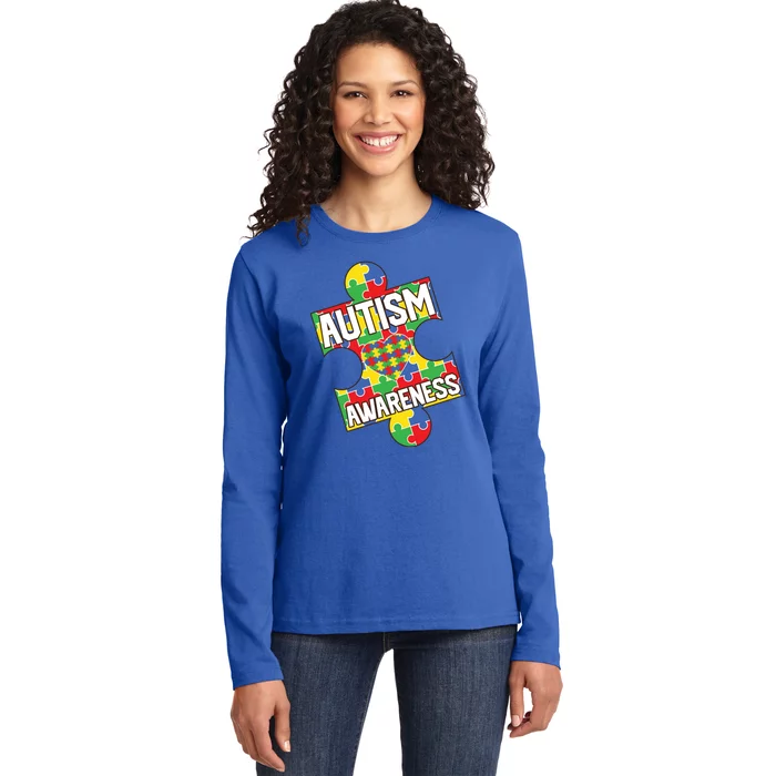 Autism Awareness Puzzle Piece Awareness Ladies Long Sleeve Shirt