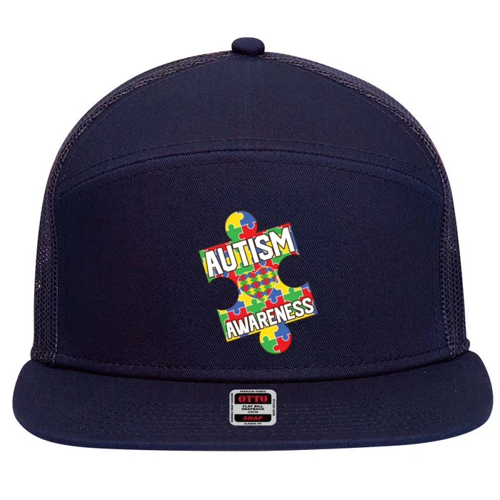 Autism Awareness Puzzle Piece Awareness 7 Panel Mesh Trucker Snapback Hat